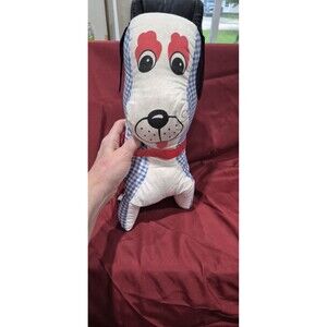 Vintage GENIE TOYS Plush Blue & White Plaid Check DOG Carnival Prize Not A Spot